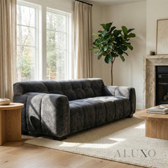 ALUXO® Harlem 3 Seater Sofa – Steel Grey Mermaid Velvet | Deep Channel Stitched