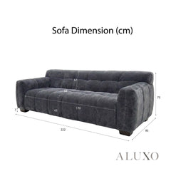 ALUXO® Harlem Full Sofa Set – Steel Grey Mermaid Velvet | 3+2 Seater, Armchair & Footstool