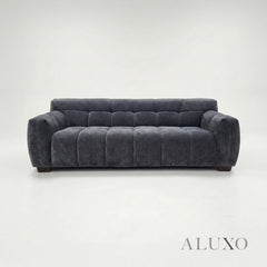 ALUXO® Harlem 3 Seater Sofa – Steel Grey Mermaid Velvet | Deep Channel Stitched