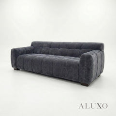 ALUXO® Harlem 3 Seater Sofa – Steel Grey Mermaid Velvet | Deep Channel Stitched