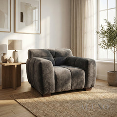 ALUXO® Harlem Armchair – Steel Grey Mermaid Velvet | Deep Channel Stitched