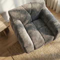 ALUXO® Harlem Armchair – Steel Grey Mermaid Velvet | Deep Channel Stitched