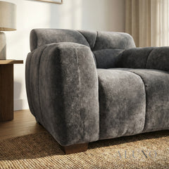 ALUXO® Harlem Armchair – Steel Grey Mermaid Velvet | Deep Channel Stitched