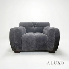 ALUXO® Harlem Armchair – Steel Grey Mermaid Velvet | Deep Channel Stitched
