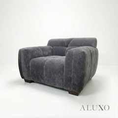 ALUXO® Harlem Armchair – Steel Grey Mermaid Velvet | Deep Channel Stitched