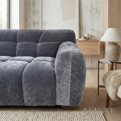 ALUXO® Harlem Full Sofa Set – Steel Grey Mermaid Velvet | 3+2 Seater, Armchair & Footstool