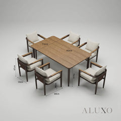 (PRE-ORDER) ALUXO® Hemera 6-Seater Luxury Dining Set – Truffle Aluminium & PS Wood Slat Table