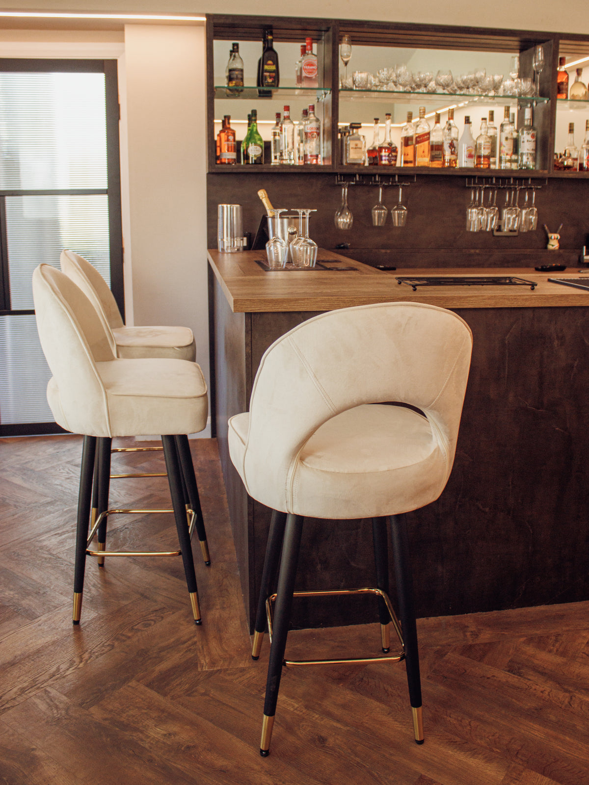 Bjorn Bar Stools in Beige Velvet