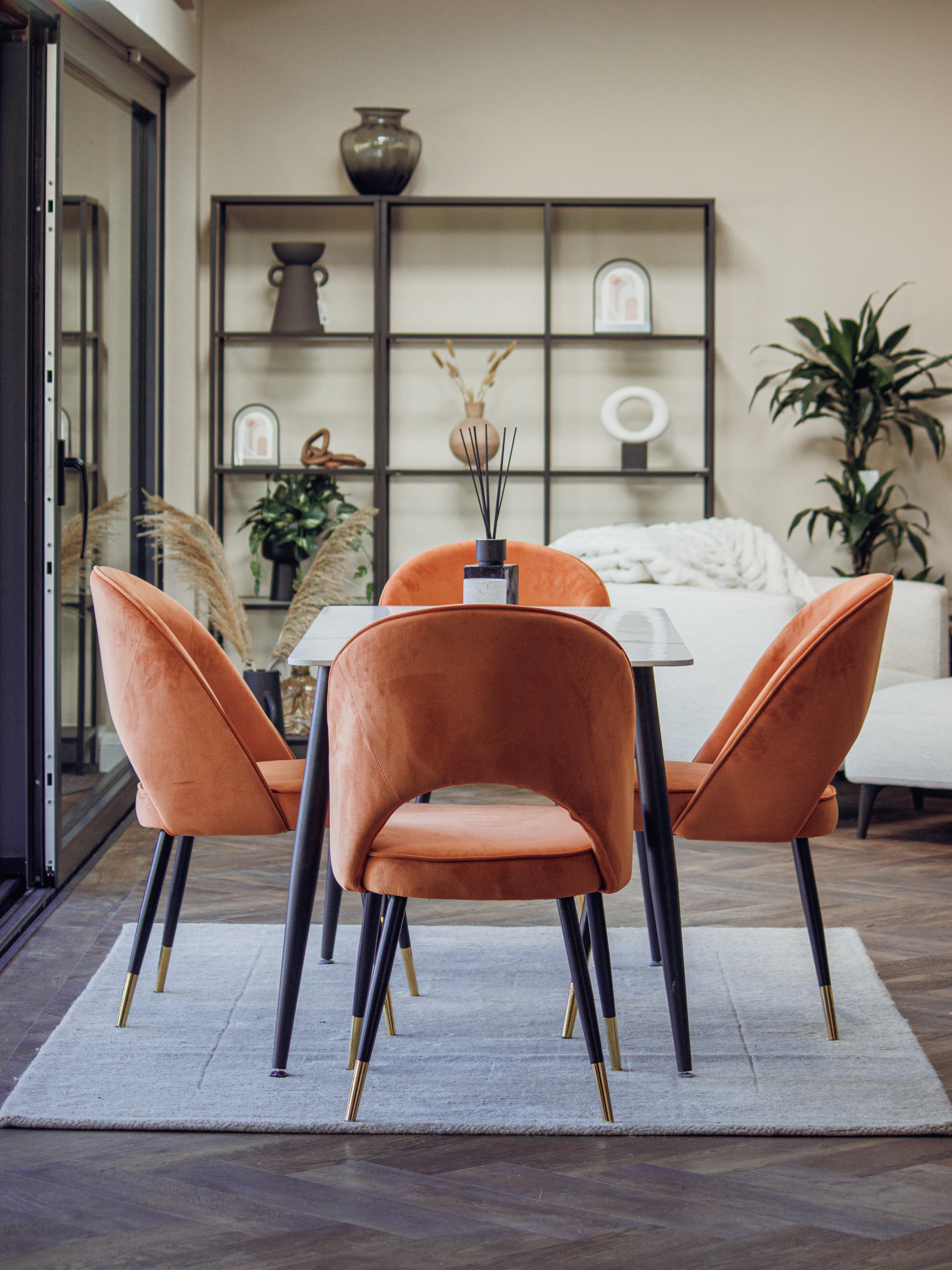 Anders 140cm Stone Dining Set with 4 Rust Velvet Chairs