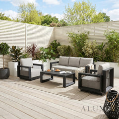ALUXO® Ikos 5-Seater Luxury Lounge Set – Onyx Architectural Aluminium & Slat Table