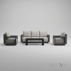 ALUXO® Ikos 5-Seater Luxury Lounge Set – Onyx Architectural Aluminium & Slat Table