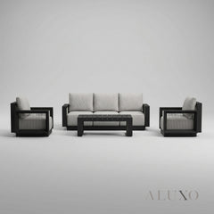 ALUXO® Ikos 5-Seater Luxury Lounge Set – Onyx Architectural Aluminium & Slat Table