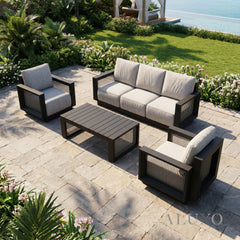 ALUXO® Ikos 5-Seater Luxury Lounge Set – Onyx Architectural Aluminium & Slat Table