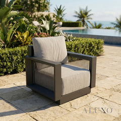 ALUXO® Ikos 5-Seater Luxury Lounge Set – Onyx Architectural Aluminium & Slat Table