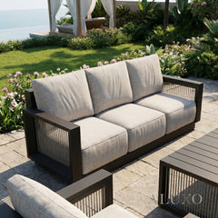 ALUXO® Ikos 5-Seater Luxury Lounge Set – Onyx Architectural Aluminium & Slat Table