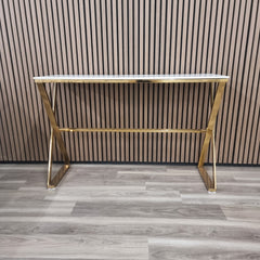 Jiro Gold Console Table with Polar White Sintered Top