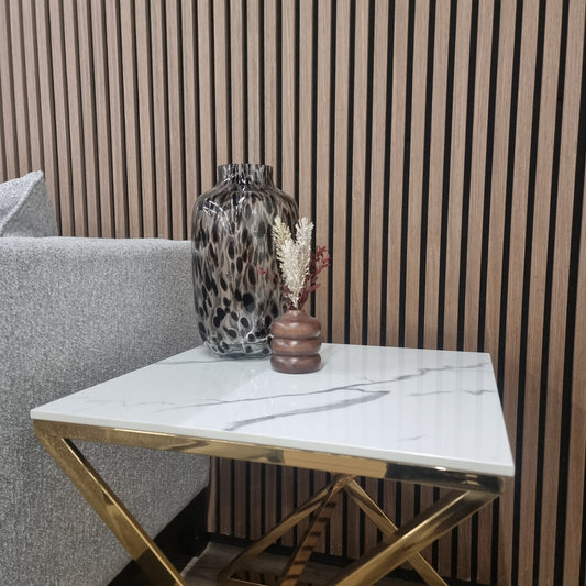 Jiro Gold Lamp Table with Polar White Sintered Top