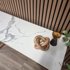 Jiro Gold Console Table – 120x40cm Slim Polar White Sintered Stone Top, Luxury Design