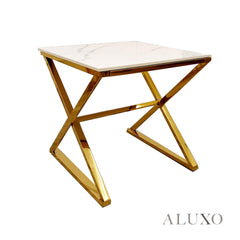 Jiro Gold Lamp End Side Table – 55x55cm Polar White Sintered Stone Top, Modern Luxury
