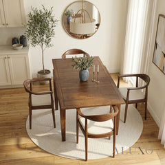 ALUXO® Journey 0.9m-1.8m Extendable Walnut Dining Set – 4-Leg Table with 4 Fern Oatmeal Bouclé Chairs