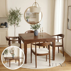 ALUXO® Journey 0.9m-1.8m Extendable Walnut Dining Set – 4-Leg Table with 4 Fern Oatmeal Bouclé Chairs