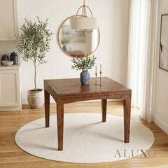 ALUXO® Journey 90-180cm Walnut Dining Set – 4-Leg Extendable Table with 4 Oxford Oatmeal Bouclé Chairs
