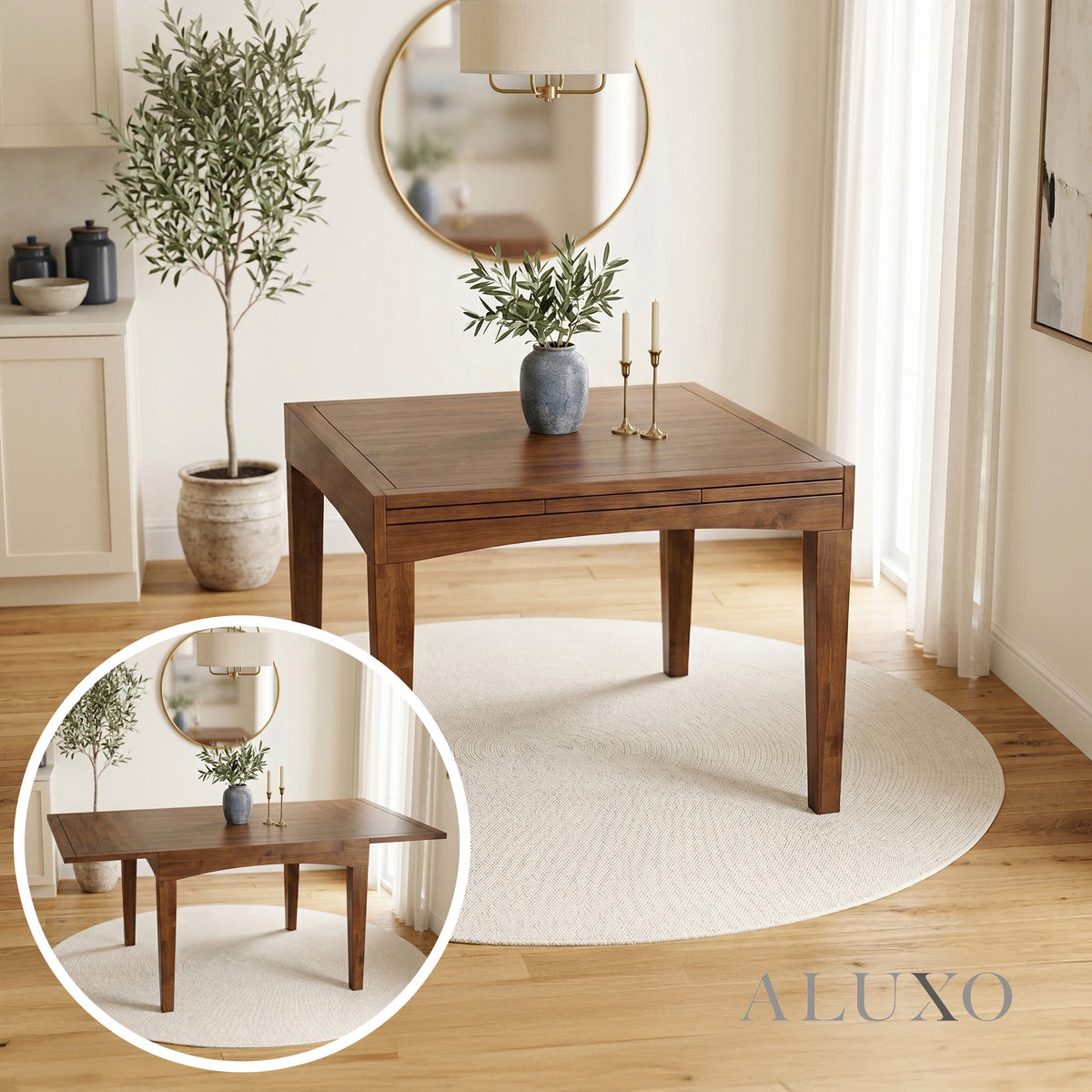 ALUXO® Journey 90-180cm Walnut Dining Table - Square Extendable Rectangular Top