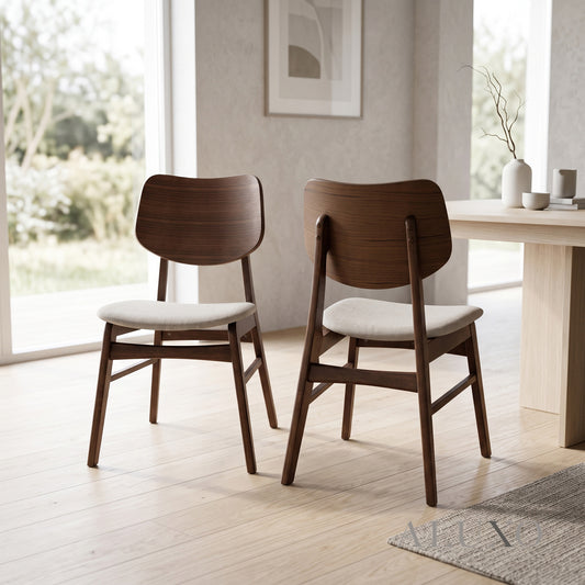 ALUXO® Kingswood Walnut Curved Wood Dining Chair in Oatmeal Bouclé – Set of 2
