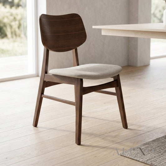 ALUXO® Kingswood Walnut Curved Wood Dining Chair in Oatmeal Bouclé – Set of 2