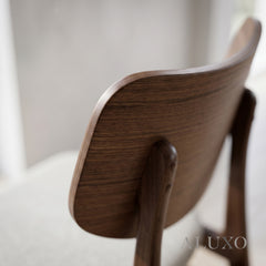 ALUXO® Kingswood Walnut Curved Wood Dining Chair in Oatmeal Bouclé – Set of 2