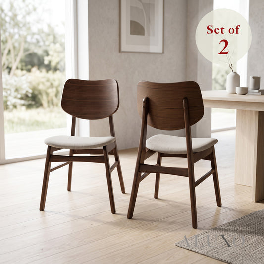 ALUXO® Kingswood Walnut Curved Wood Dining Chair in Oatmeal Bouclé – Set of 2