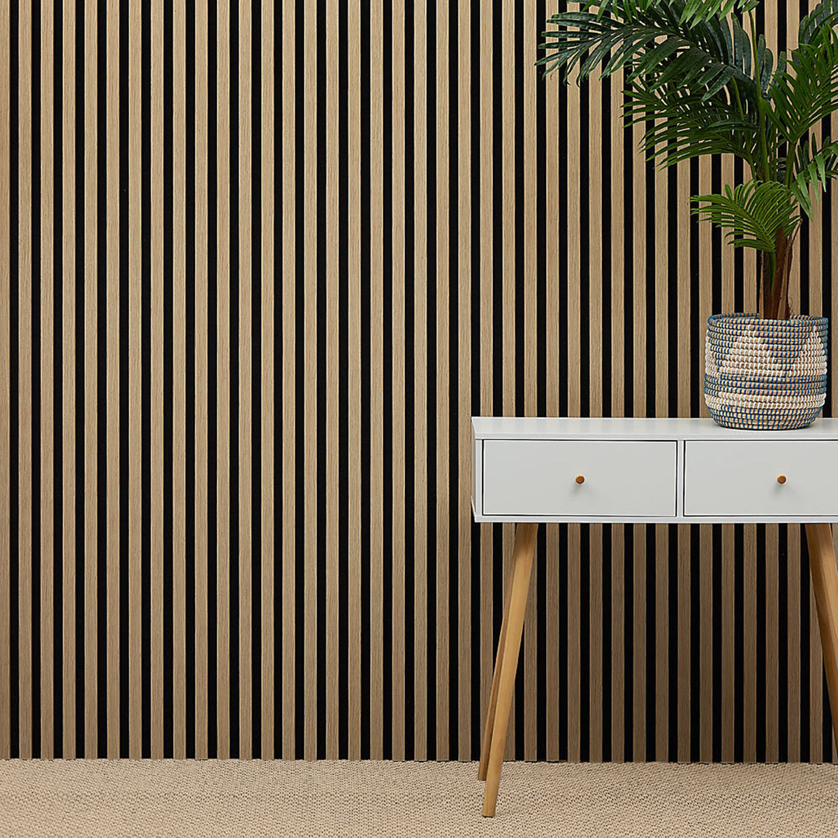 Acoustic Slatted Wall Panels 240 x 60cm - Natural Oak