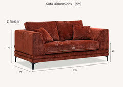 ALUXO® Lenox 3 & 2 Seater Sofa – Rust Velvet | Mid-Century Modern Comfort
