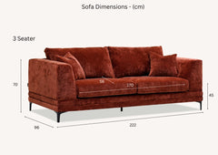 ALUXO® Lenox 3 & 2 Seater Sofa – Rust Velvet | Mid-Century Modern Comfort