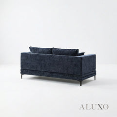 ALUXO® Lenox 2 Seater Compact Sofa – Aegean Blue Mermaid Velvet | Mid-Century Modern