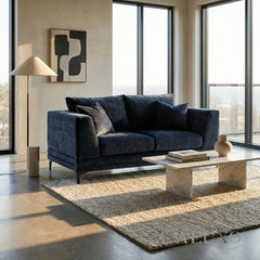 ALUXO® Lenox 2 Seater Compact Sofa – Aegean Blue Mermaid Velvet | Mid-Century Modern