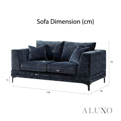 ALUXO® Lenox 2 Seater Compact Sofa – Aegean Blue Mermaid Velvet | Mid-Century Modern