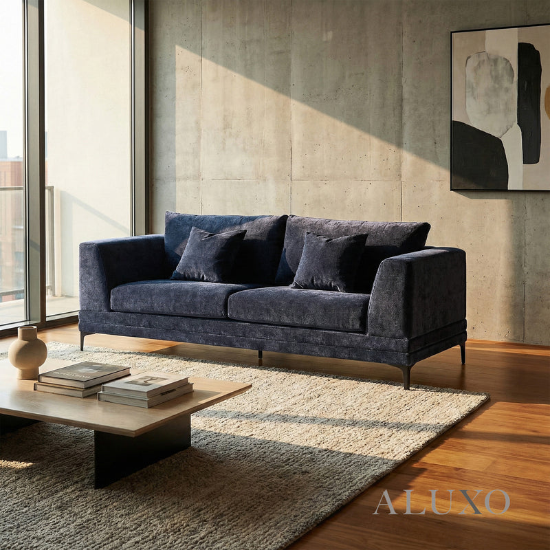 ALUXO® Lenox 3 Seater Sofa – Aegean Blue Mermaid Velvet | Mid-Century Modern