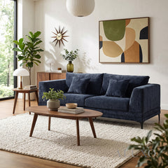 ALUXO® Lenox 3 Seater Sofa – Aegean Blue Mermaid Velvet | Mid-Century Modern