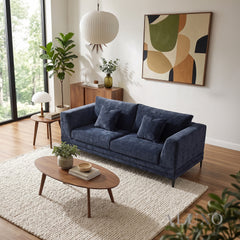 ALUXO® Lenox 3 Seater Sofa – Aegean Blue Mermaid Velvet | Mid-Century Modern