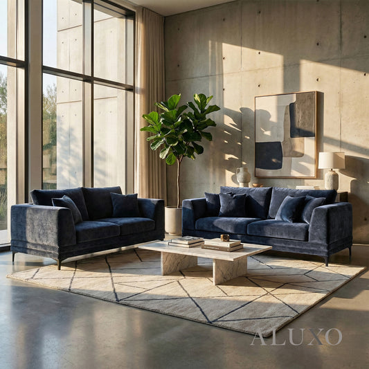 ALUXO® Lenox 3+2 Seater Sofa Set – Aegean Blue Mermaid Velvet | Mid-Century Modern