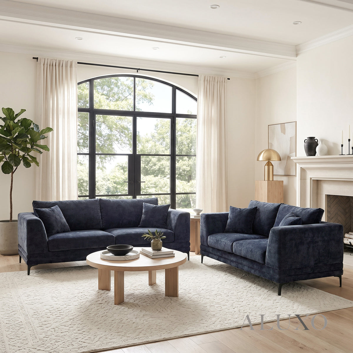 ALUXO® Lenox 3+2 Seater Sofa Set – Aegean Blue Mermaid Velvet | Mid-Century Modern