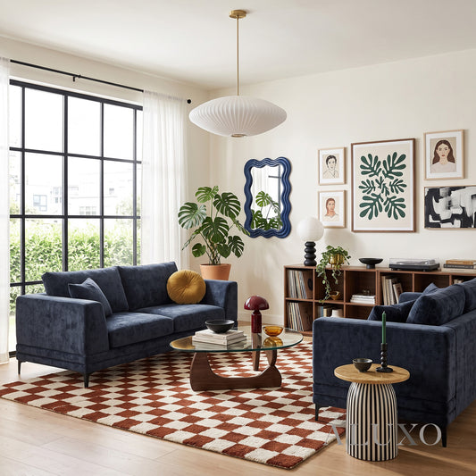 ALUXO® Lenox 3+2 Seater Sofa Set – Aegean Blue Mermaid Velvet | Mid-Century Modern
