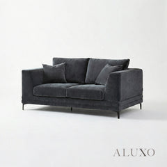 ALUXO® Lenox 2 Seater Compact Sofa – Steel Grey Velvet | Mid-Century Modern