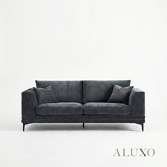 ALUXO® Lenox 3 Seater Sofa – Steel Grey Velvet | Mid-Century Modern