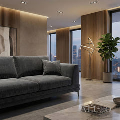 ALUXO® Lenox 3+2 Seater Sofa Set – Steel Grey Velvet | Mid-Century Modern