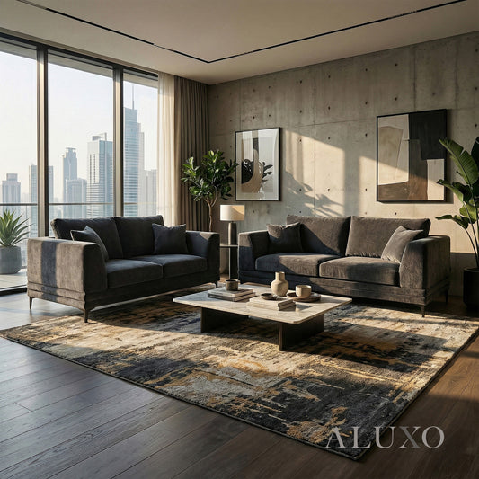 ALUXO® Lenox 3+2 Seater Sofa Set – Steel Grey Velvet | Mid-Century Modern