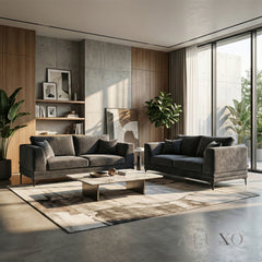 ALUXO® Lenox 3+2 Seater Sofa Set – Steel Grey Velvet | Mid-Century Modern