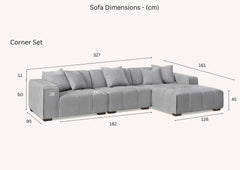 ALUXO® Leonard Right Hand Corner Sofa – Cloudy Grey Bouclé Fabric