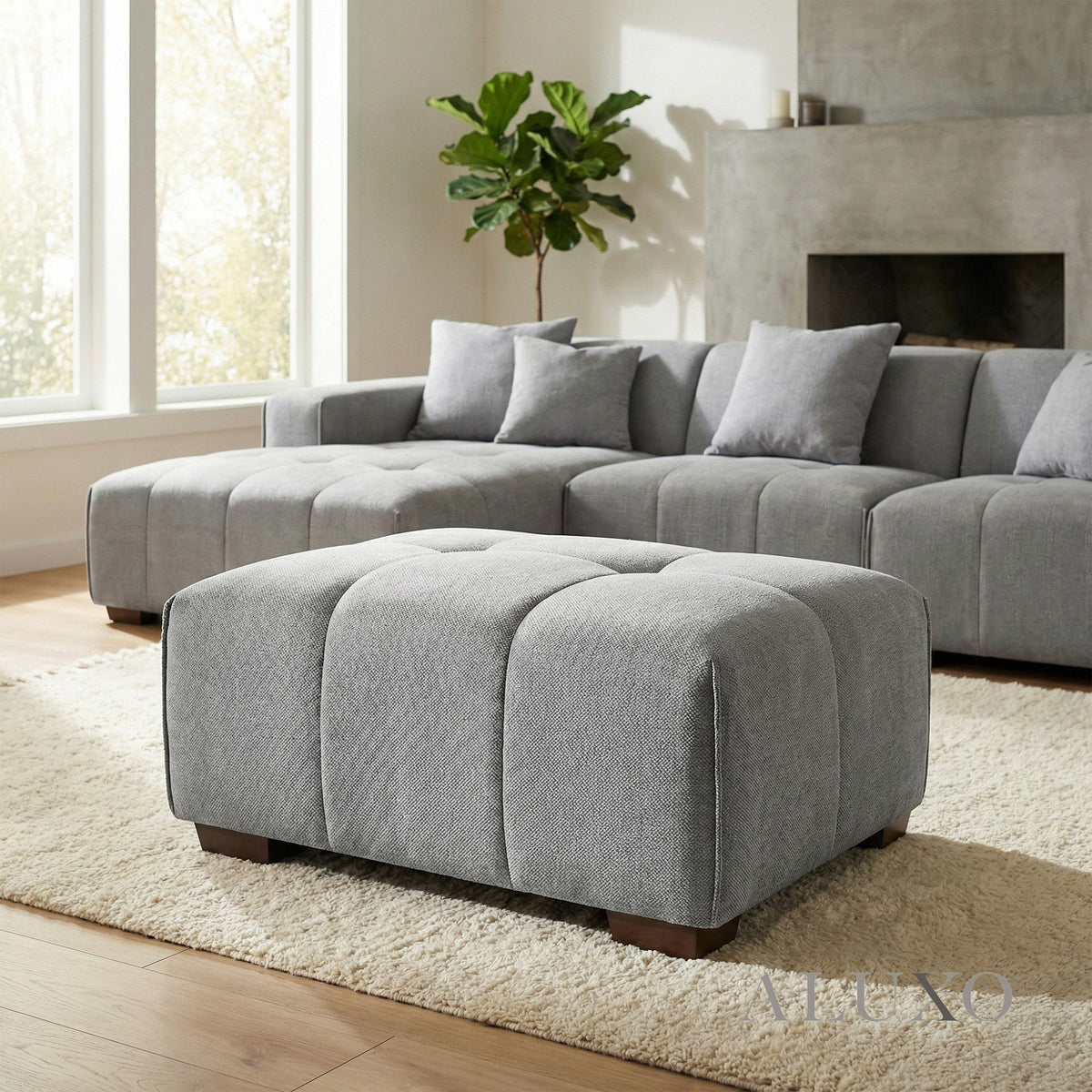ALUXO® Leonard Modular Footstool – Cloudy Grey Bouclé